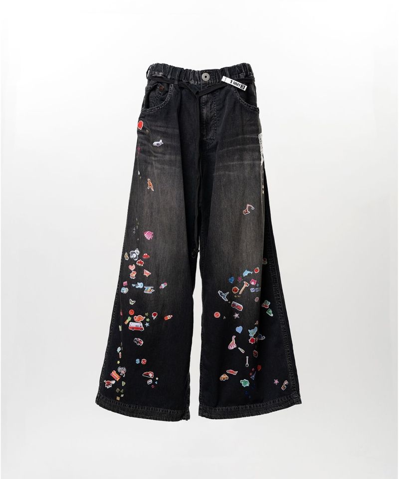 Kids Sticker Printed Wide Denim Pants
