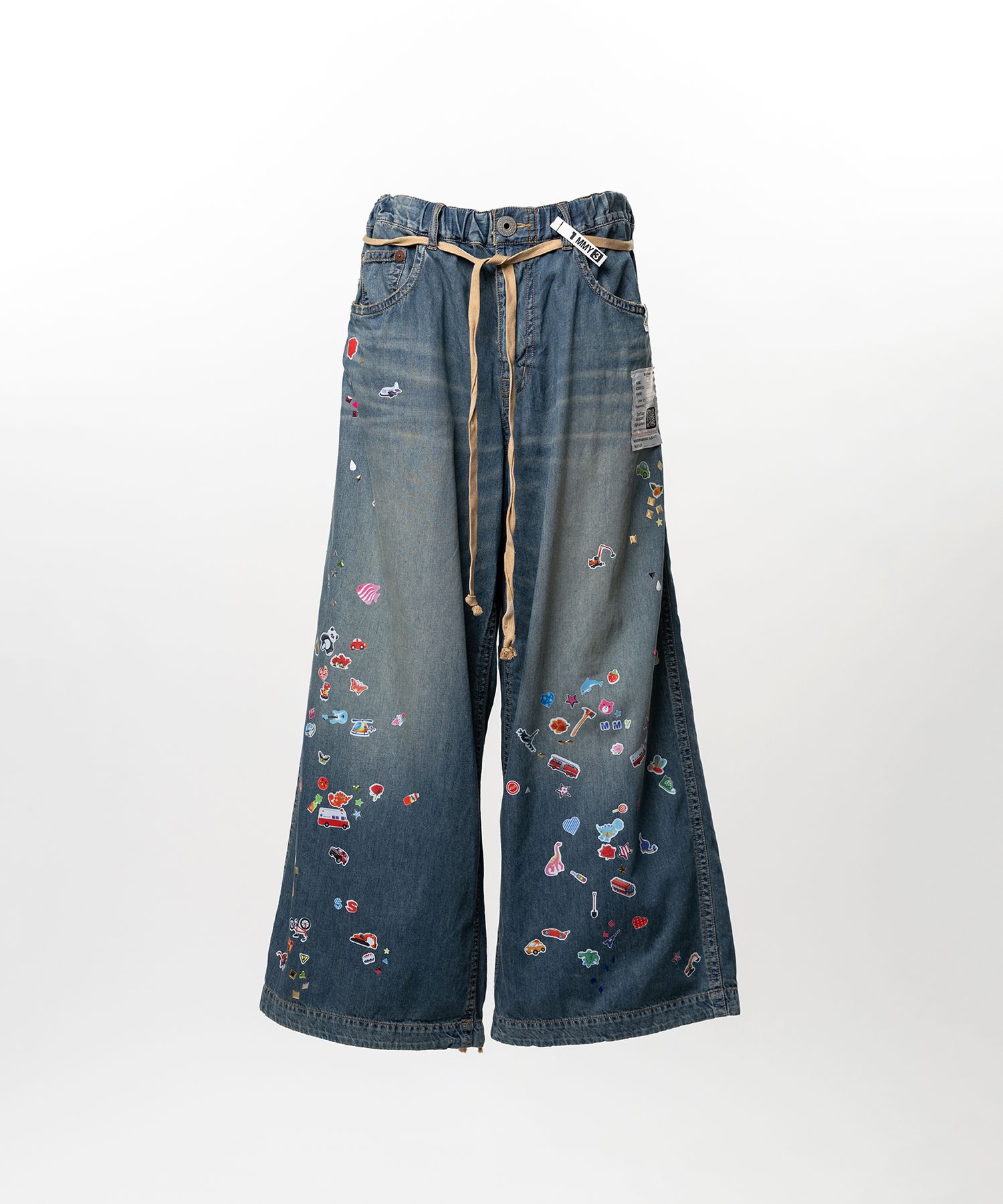 Kids Sticker Printed Wide Denim Pants