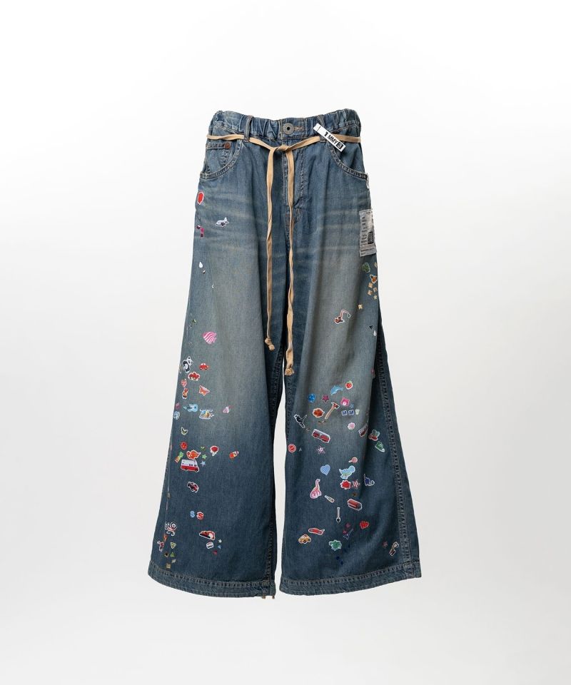 Kids Sticker Printed Wide Denim Pants
