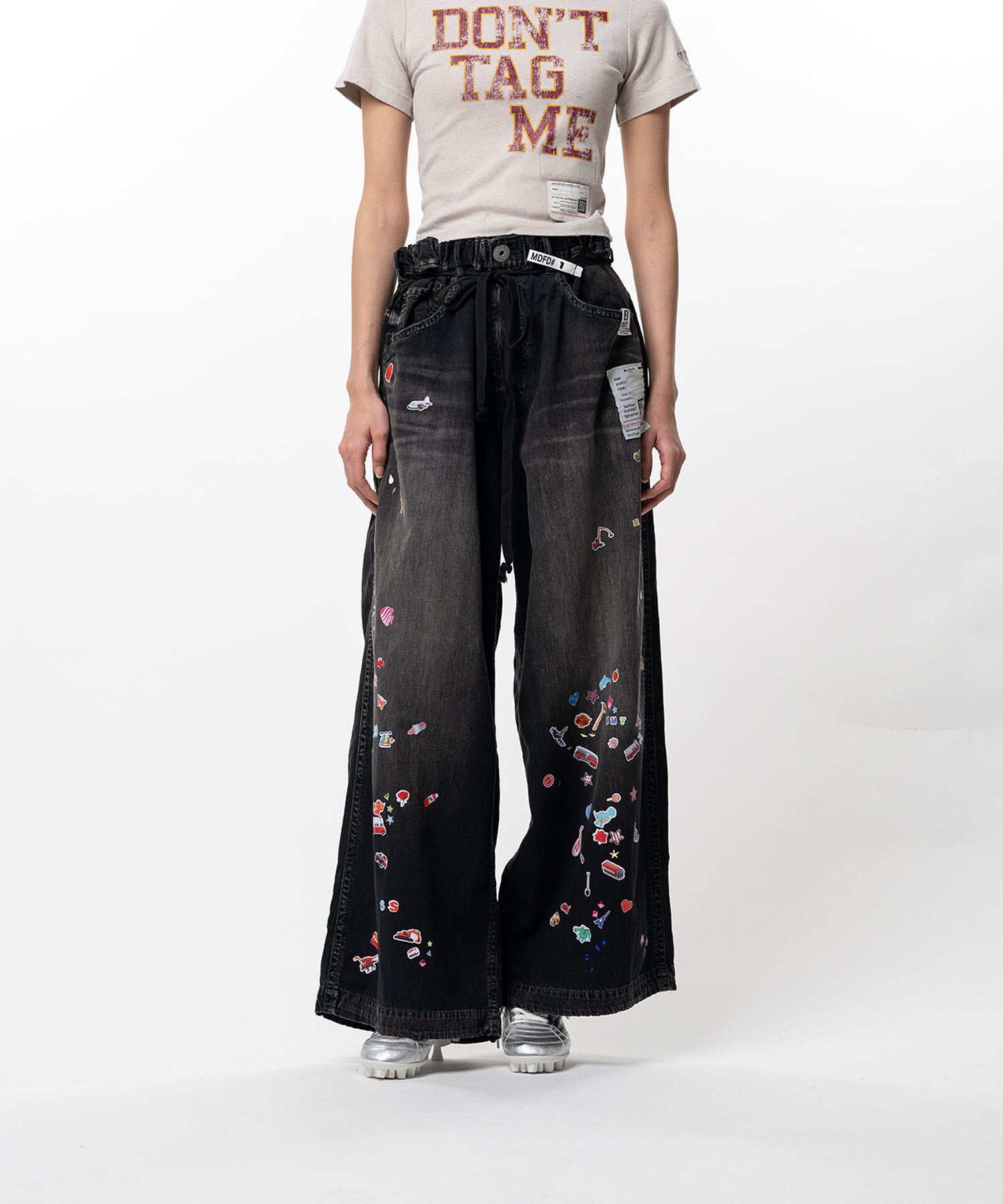 Kids Sticker Printed Wide Denim Pants