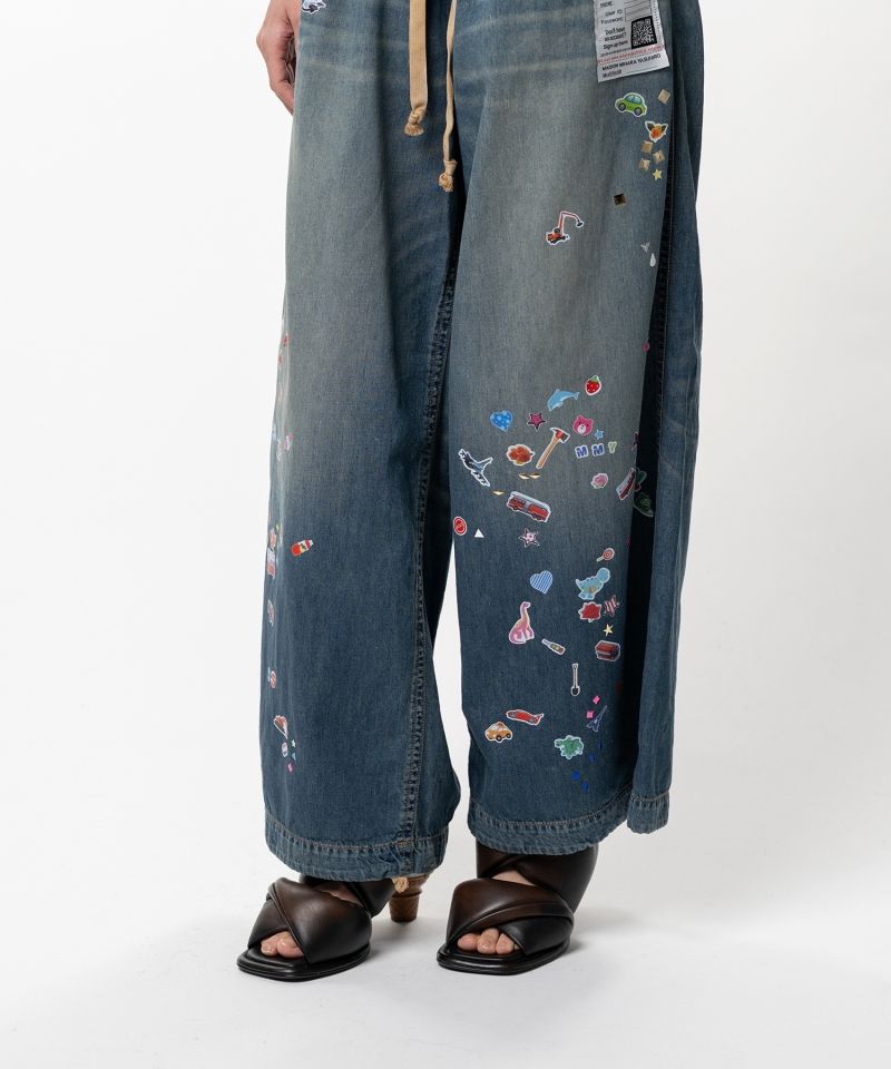 Kids Sticker Printed Wide Denim Pants