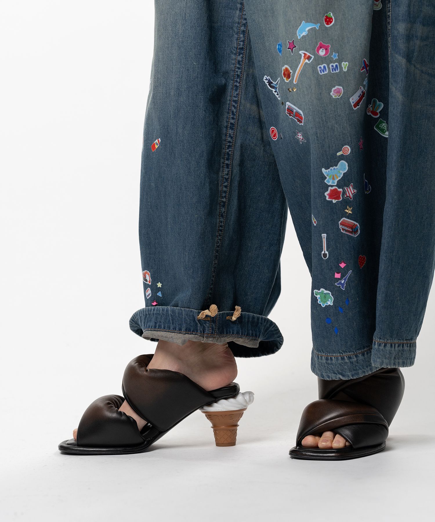 Kids Sticker Printed Wide Denim Pants