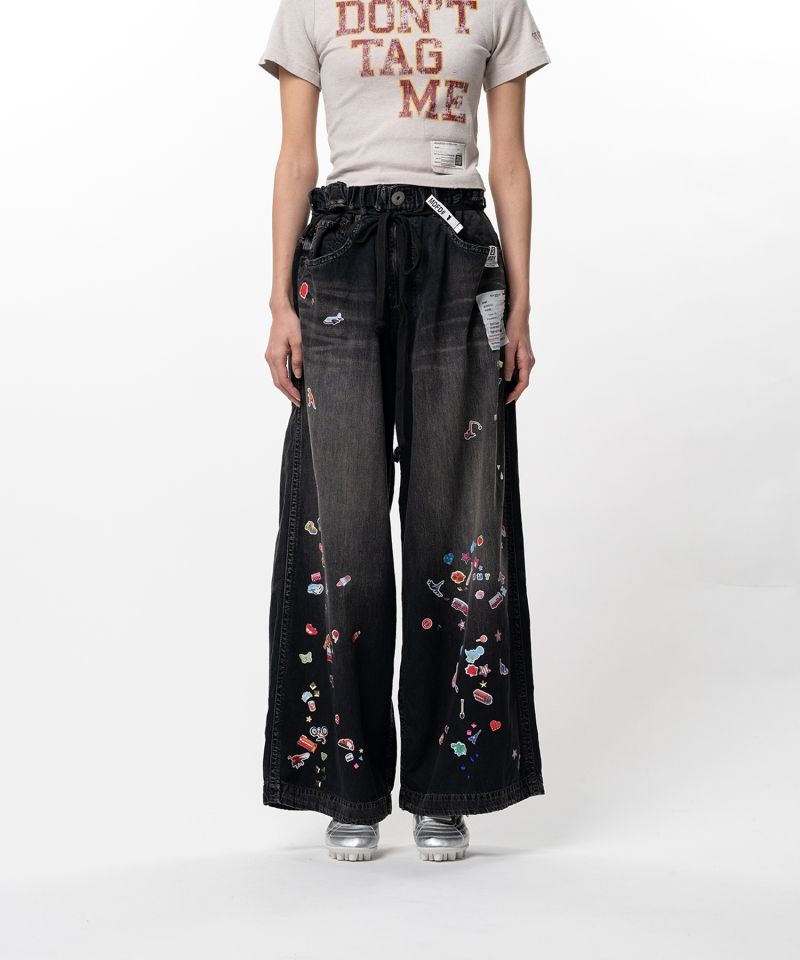 Kids Sticker Printed Wide Denim Pants