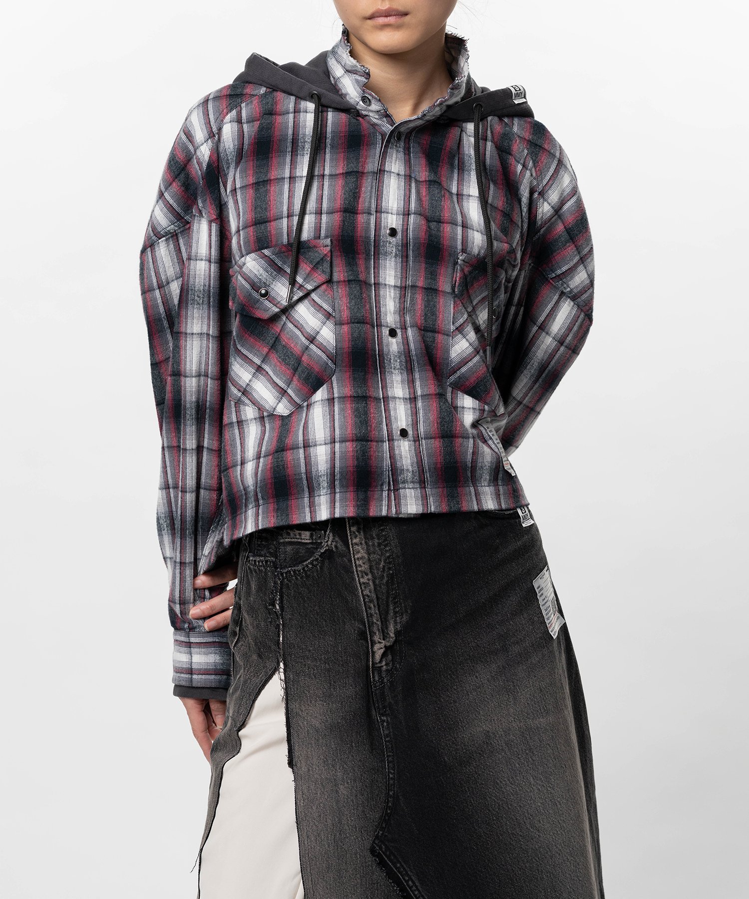 Hoodie Combine Checkered Shirt