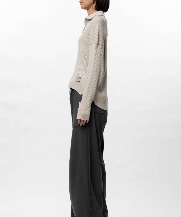 Distressed Knit Skipper Sweater