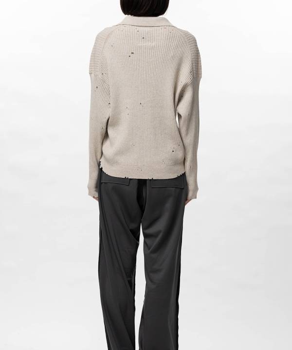 Distressed Knit Skipper Sweater