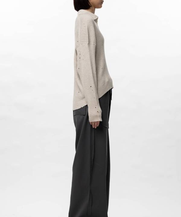 Distressed Knit Skipper Sweater