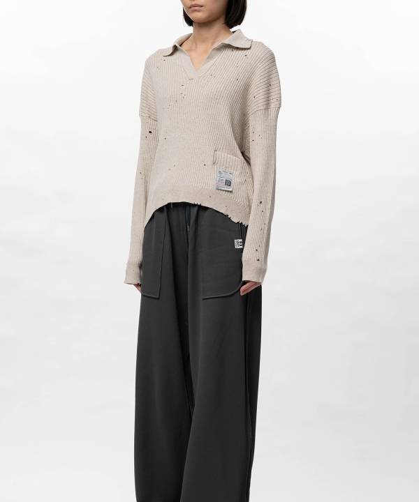 Distressed Knit Skipper Sweater