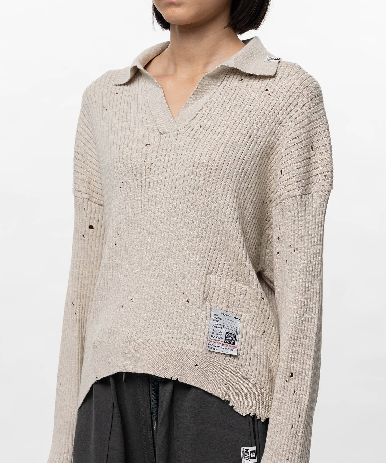 Distressed Knit Skipper Sweater