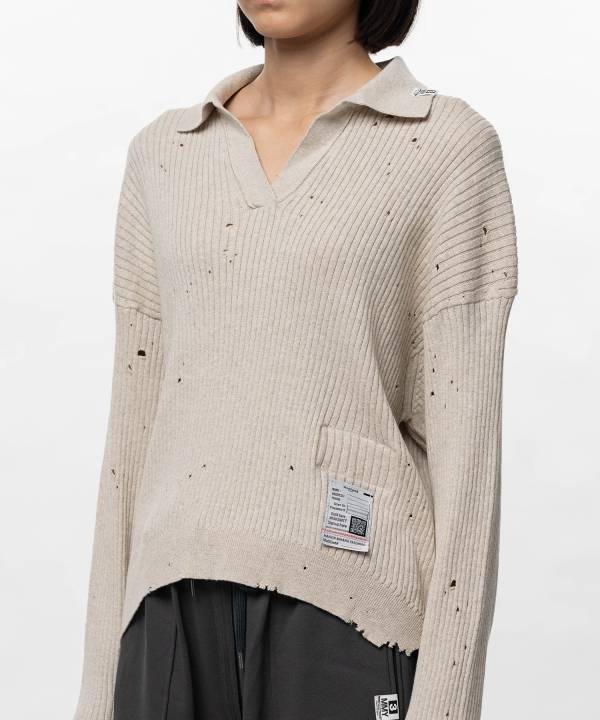 Distressed Knit Skipper Sweater