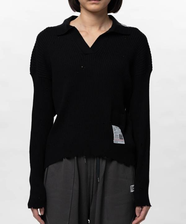 Distressed Knit Skipper Sweater