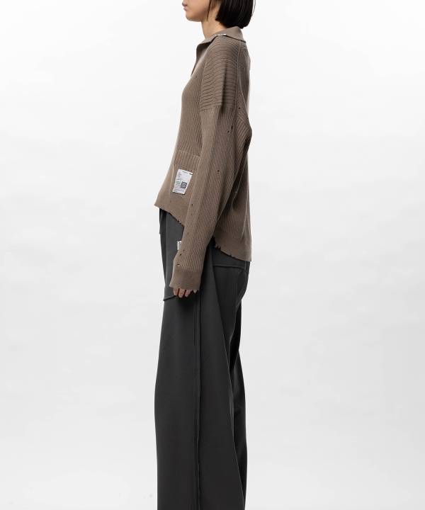 Distressed Knit Skipper Sweater