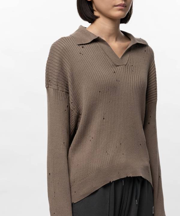 Distressed Knit Skipper Sweater