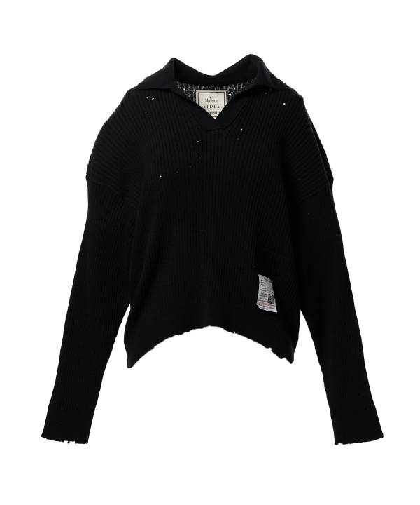 Distressed Knit Skipper Sweater