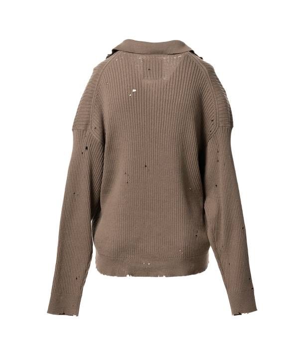 Distressed Knit Skipper Sweater