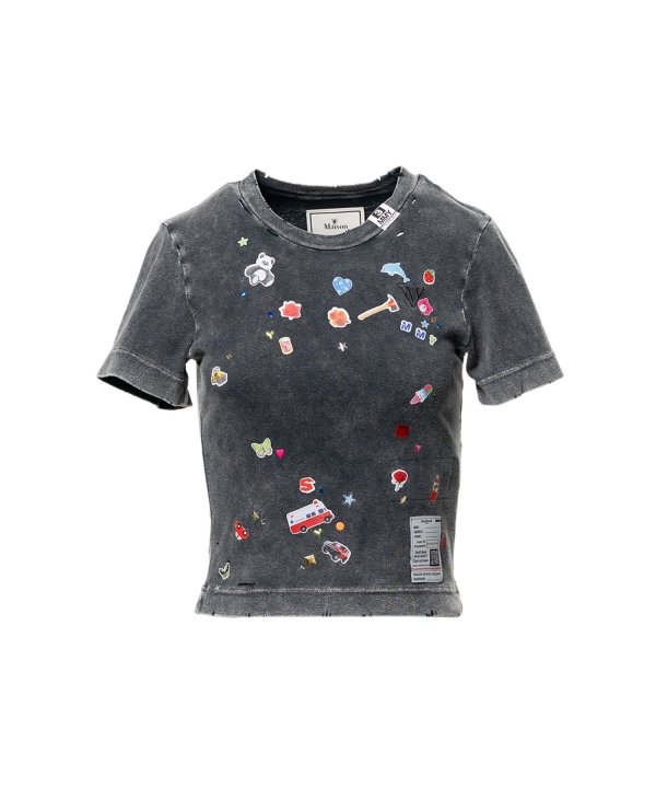 Kids Sticker Print Bleached Mini T-shirt