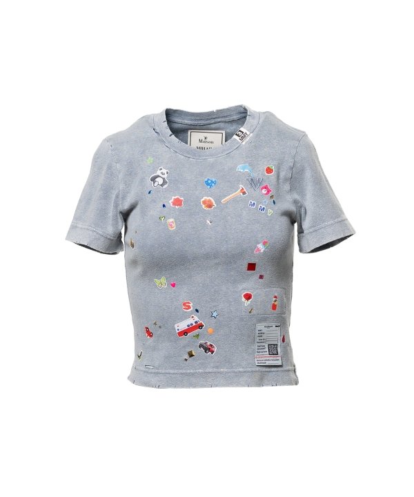 Kids Sticker Print Bleached Mini T-shirt