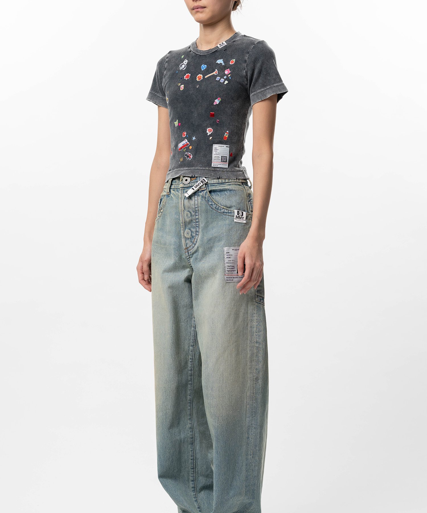 Kids Sticker Print Bleached Mini T-shirt