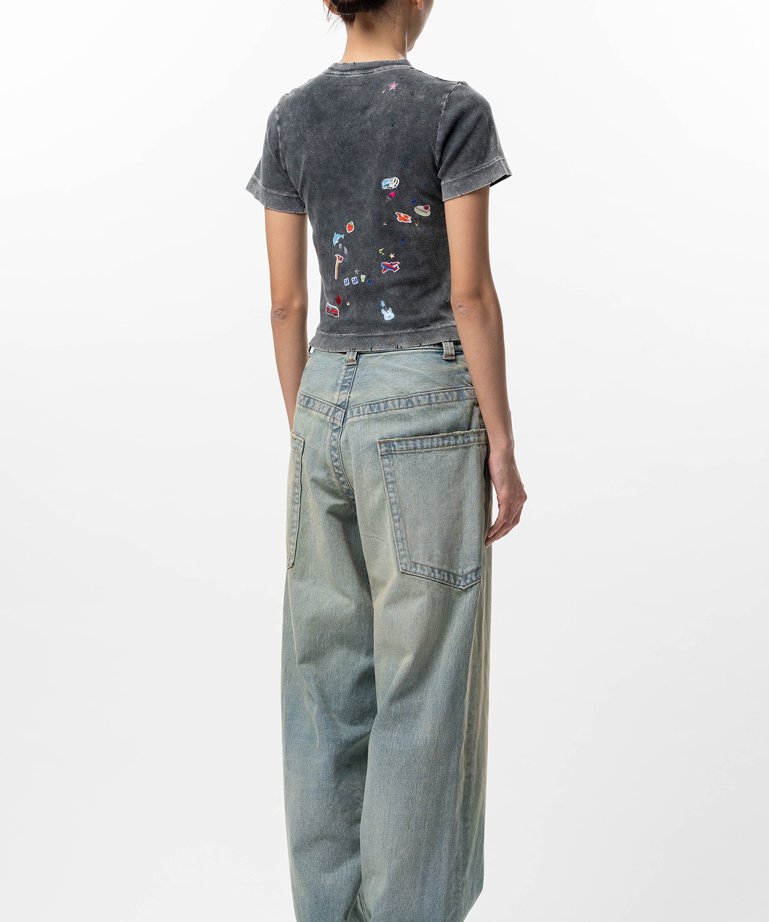 Kids Sticker Print Bleached Mini T-shirt