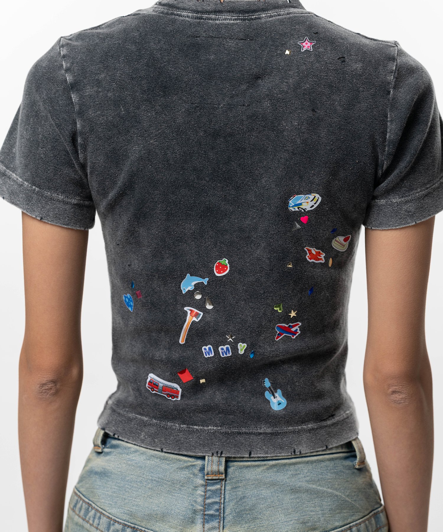 Kids Sticker Print Bleached Mini T-shirt