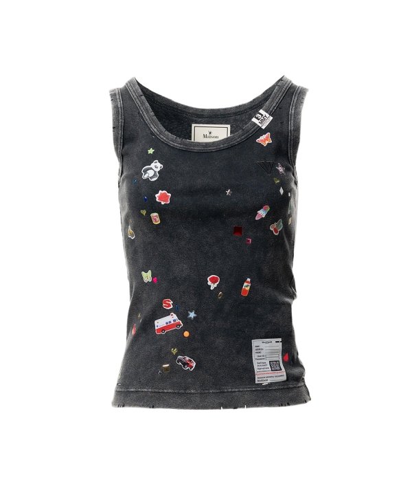 Kids Sticker Print Bleached Tank-Top