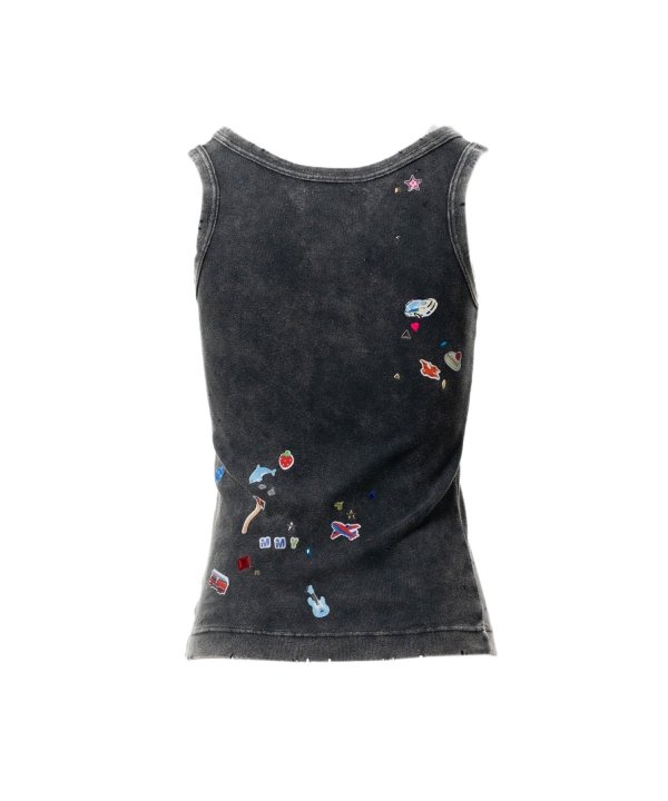 Kids Sticker Print Bleached Tank-Top