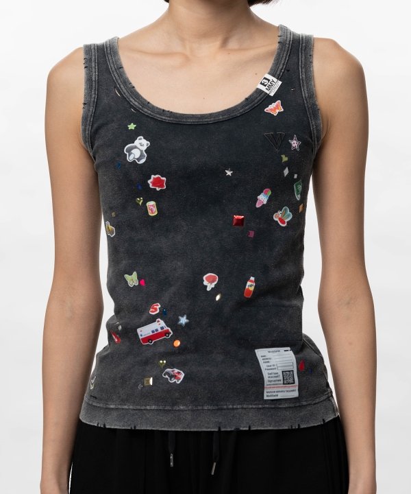 Kids Sticker Print Bleached Tank-Top