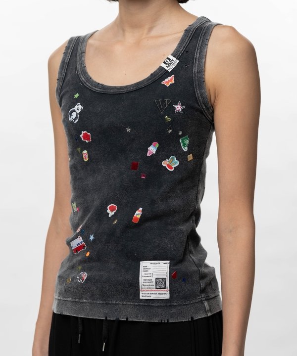 Kids Sticker Print Bleached Tank-Top