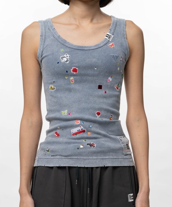 Kids Sticker Print Bleached Tank-Top