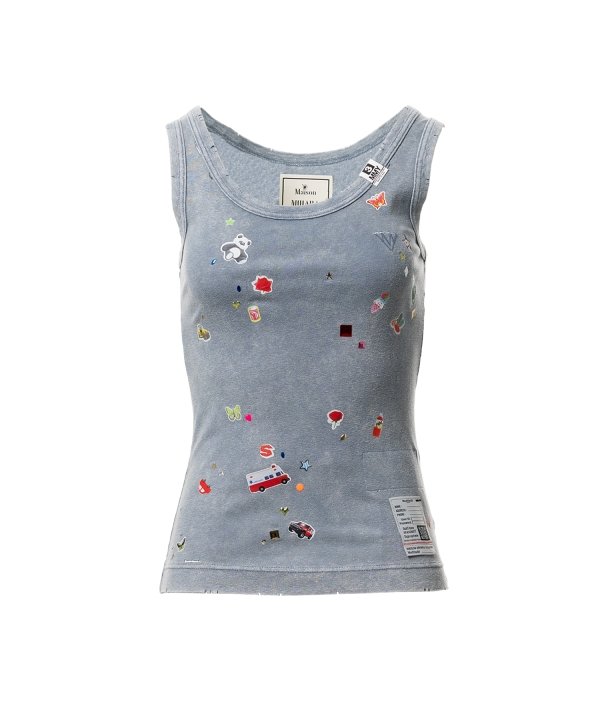 Kids Sticker Print Bleached Tank-Top