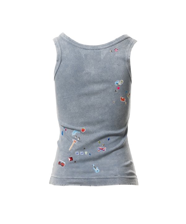 Kids Sticker Print Bleached Tank-Top