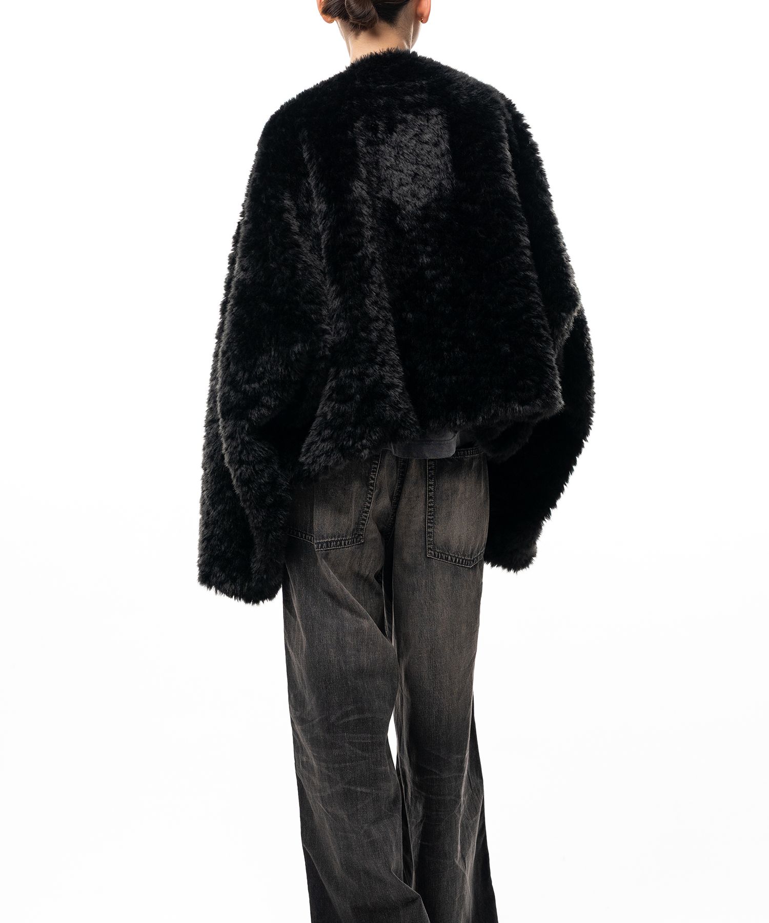 Roll-up Hem Faux Fur Jacket