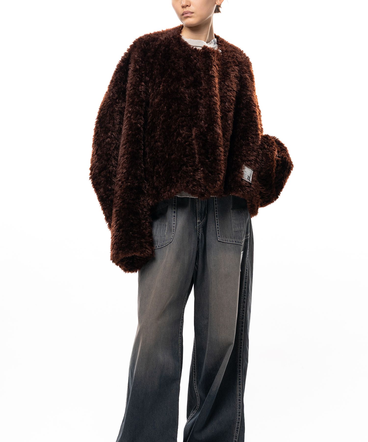 Roll-up Hem Faux Fur Jacket