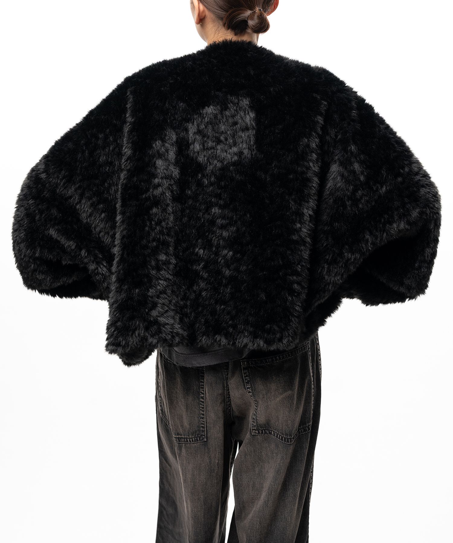 Roll-up Hem Faux Fur Jacket