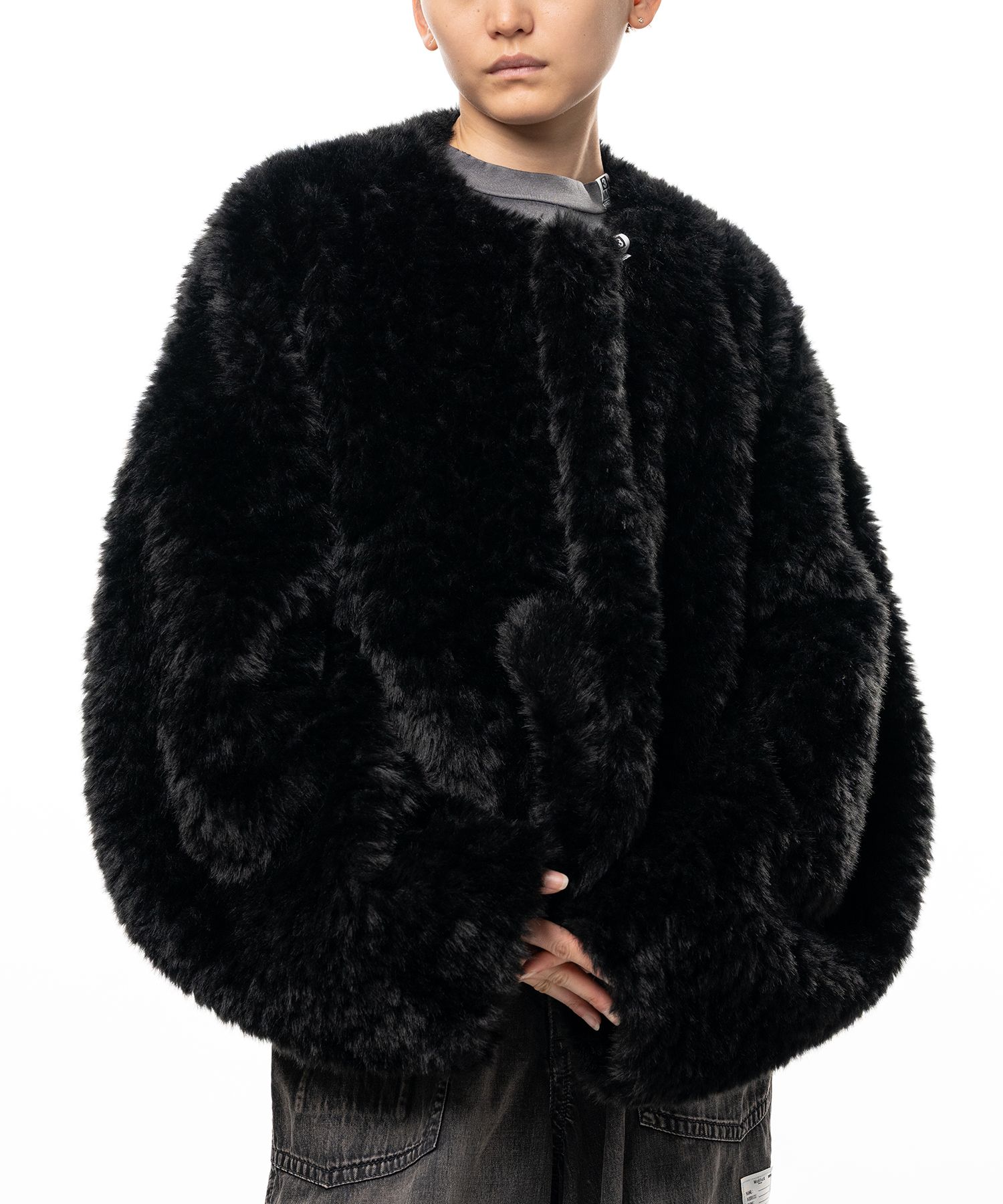 Roll-up Hem Faux Fur Jacket