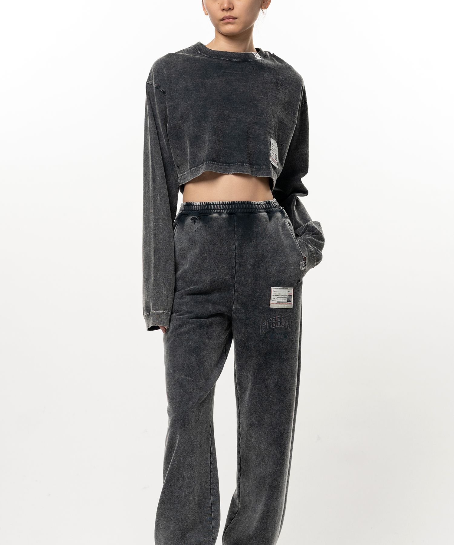 Bleached Cropped Long Sleeve T-shirt