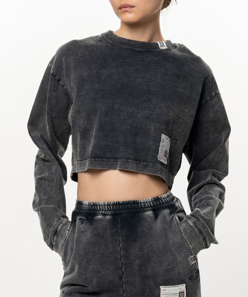 Bleached Cropped Long Sleeve T-shirt