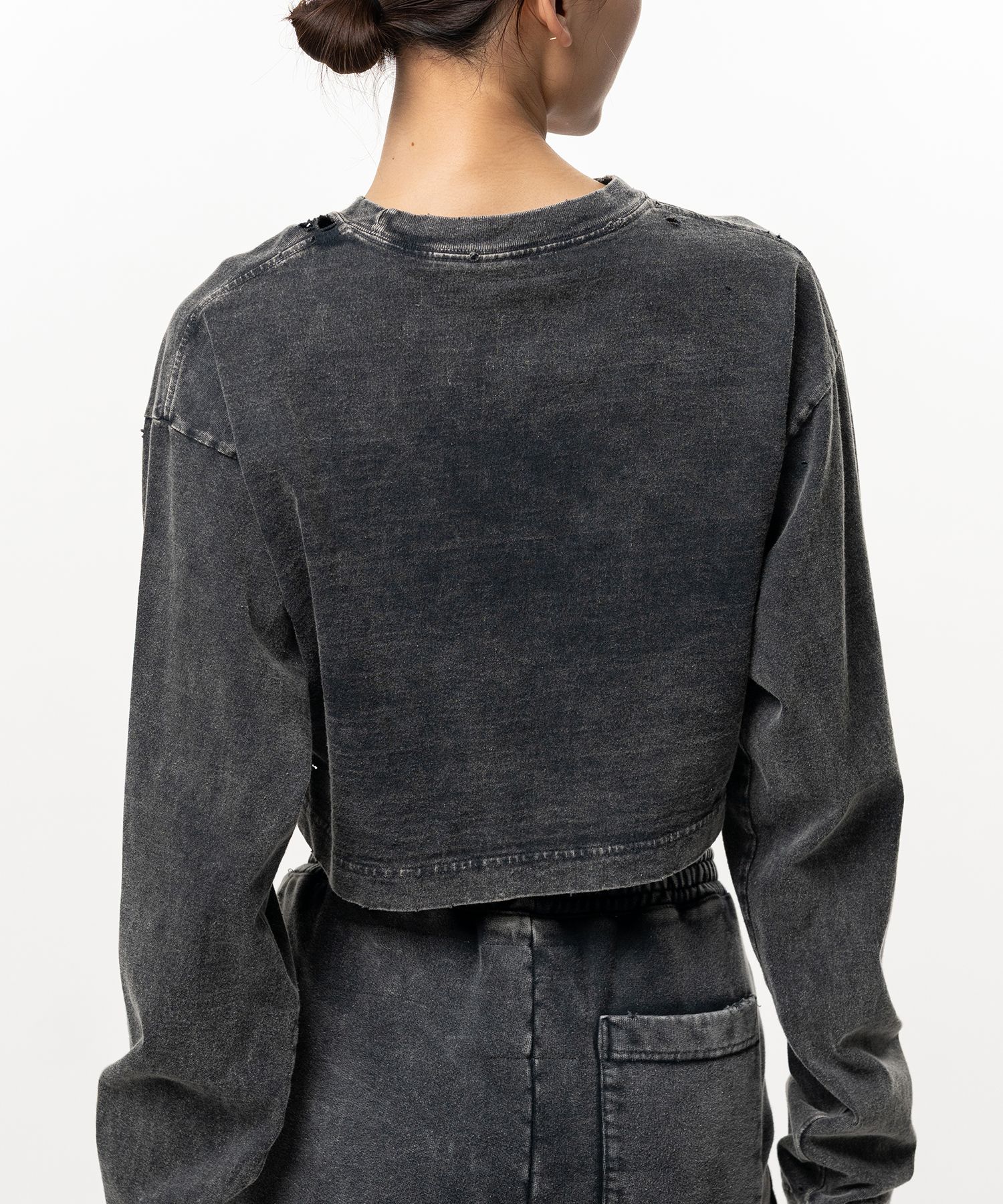Bleached Cropped Long Sleeve T-shirt