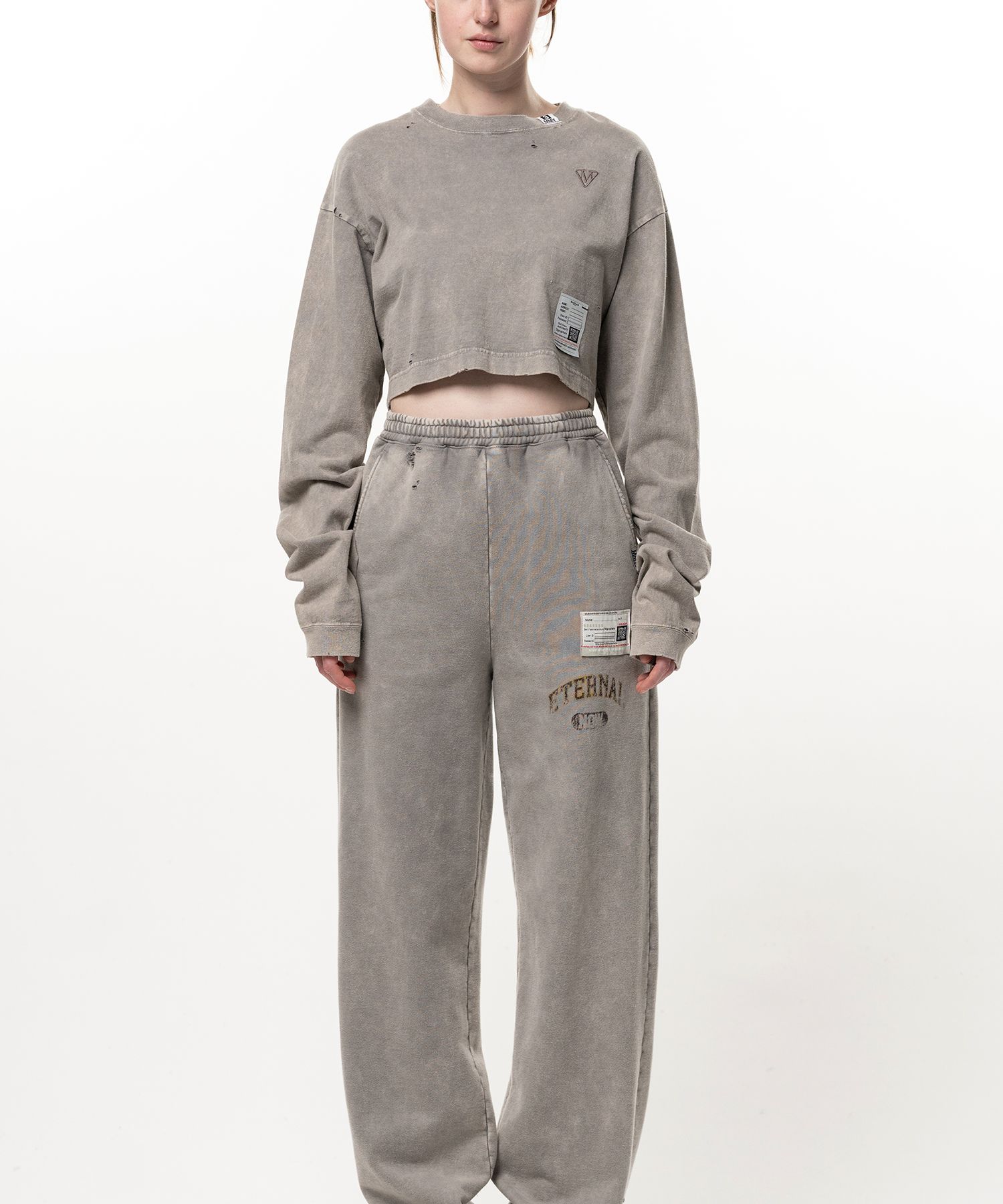 Bleached Cropped Long Sleeve T-shirt