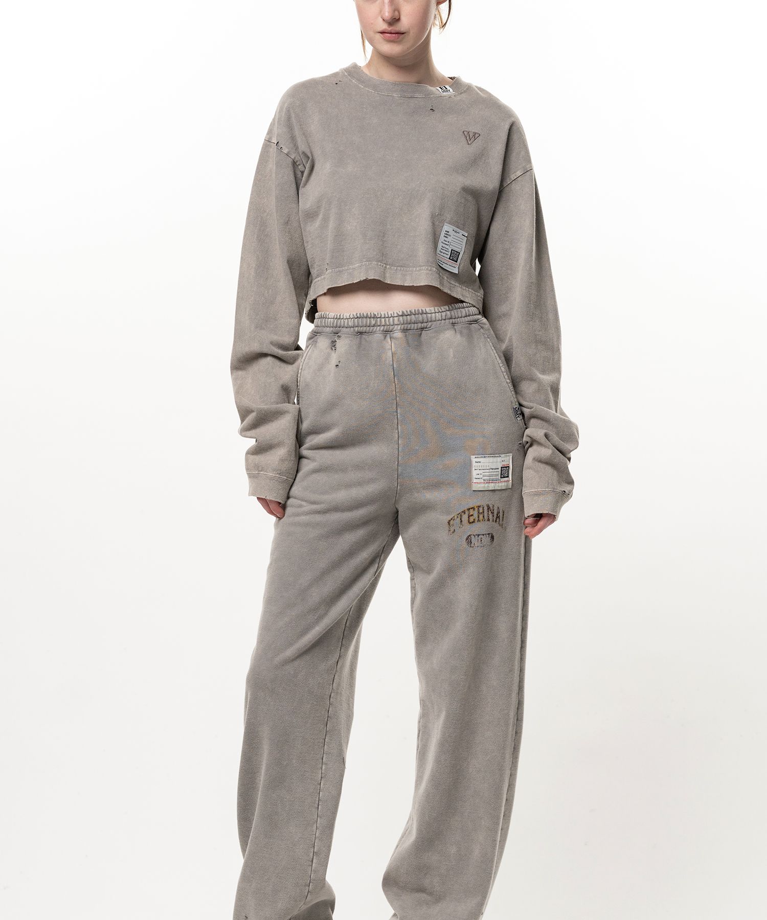 Bleached Cropped Long Sleeve T-shirt
