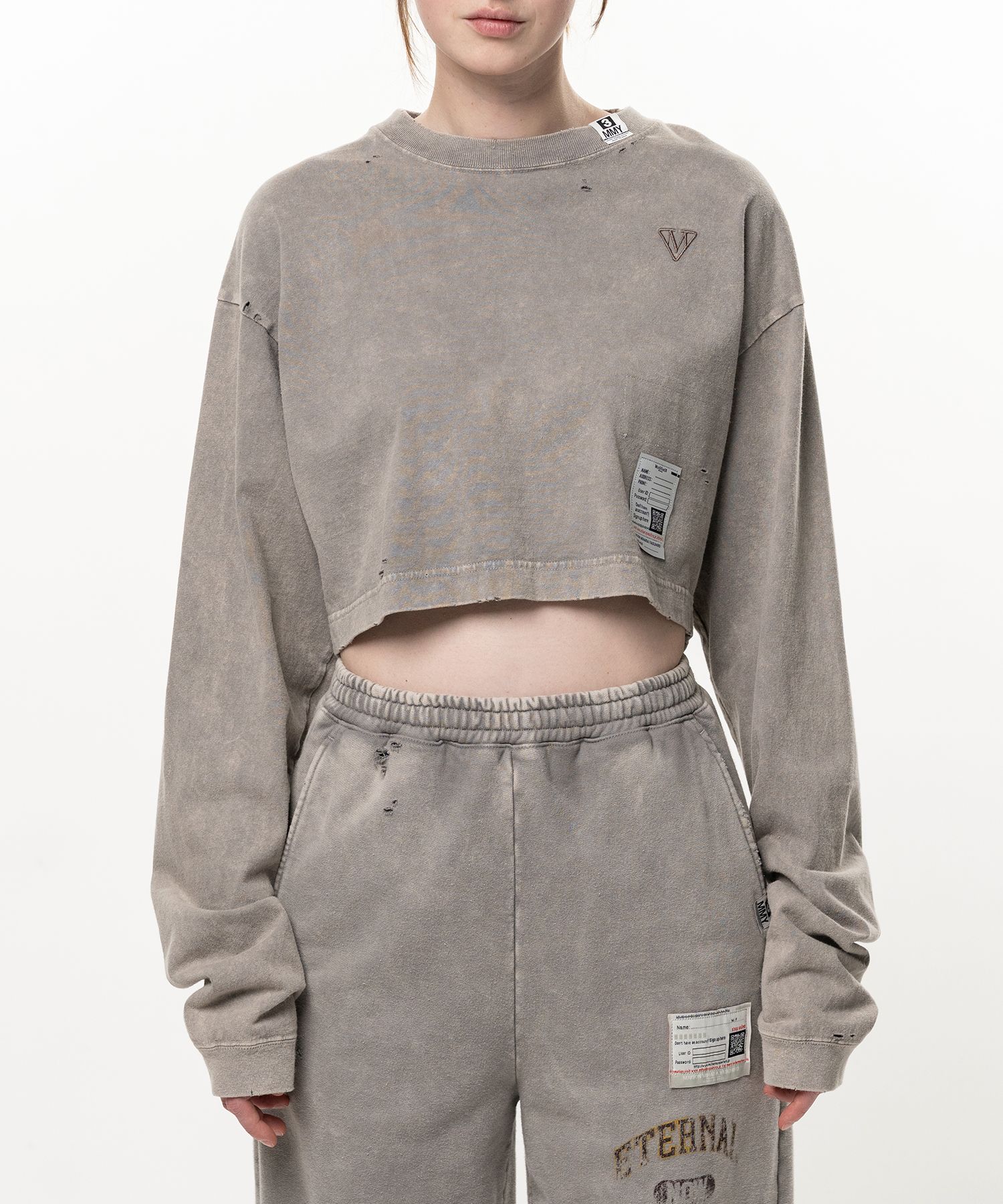 Bleached Cropped Long Sleeve T-shirt
