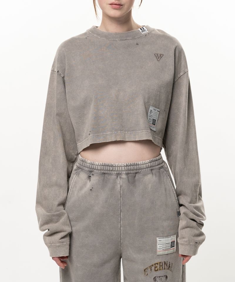 Bleached Cropped Long Sleeve T-shirt