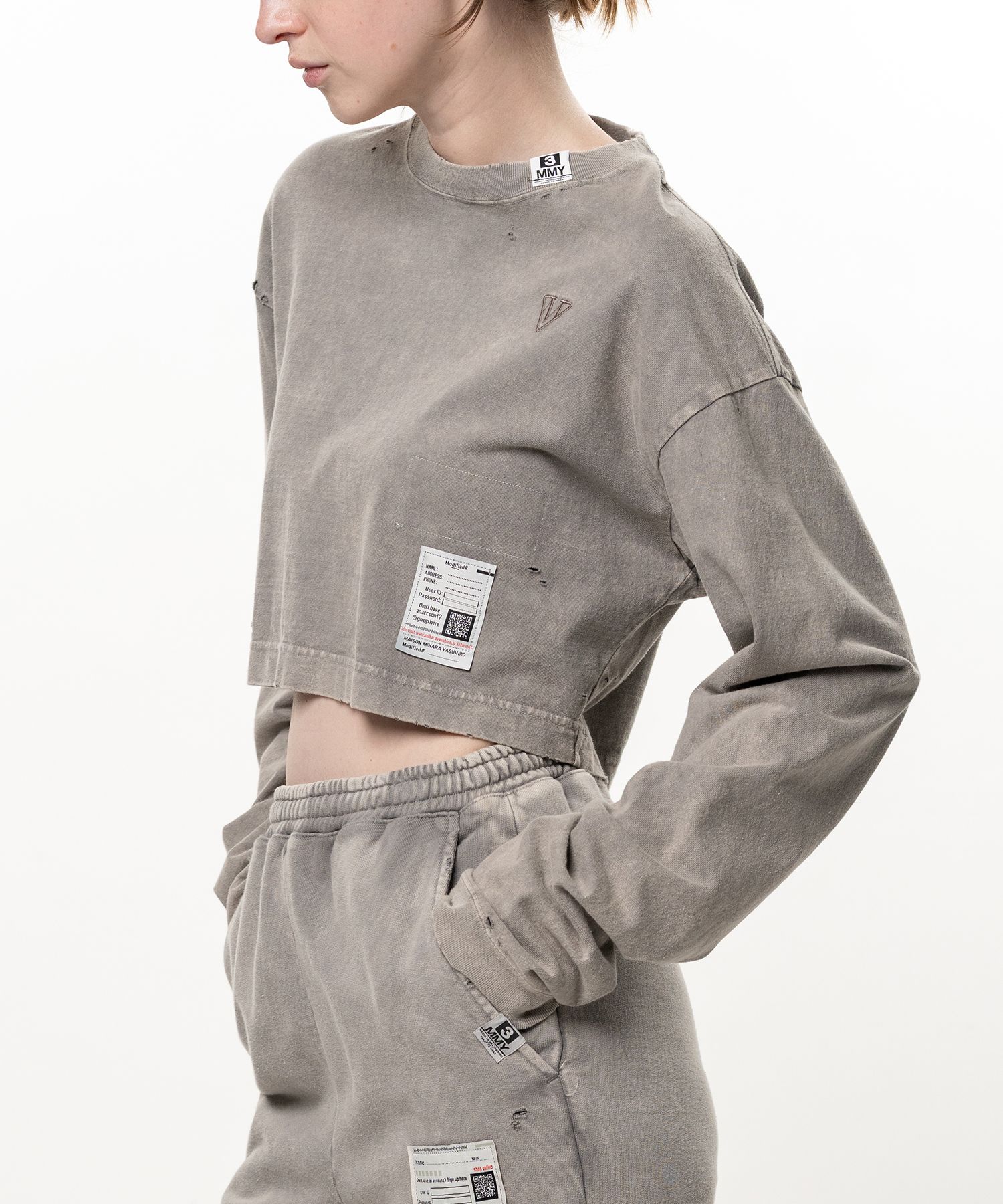 Bleached Cropped Long Sleeve T-shirt