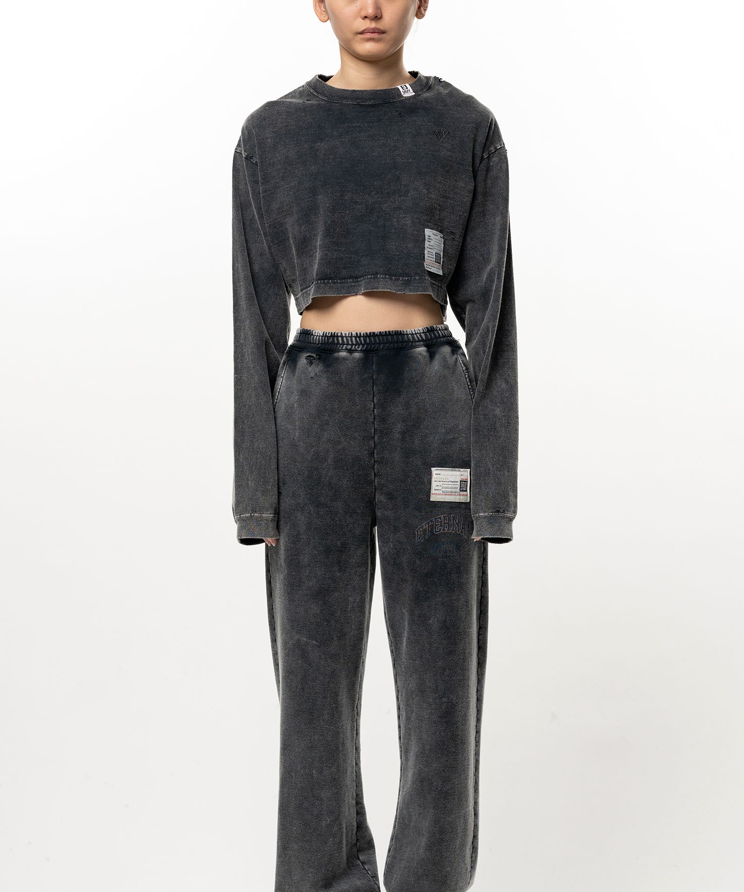 Bleached Cropped Long Sleeve T-shirt