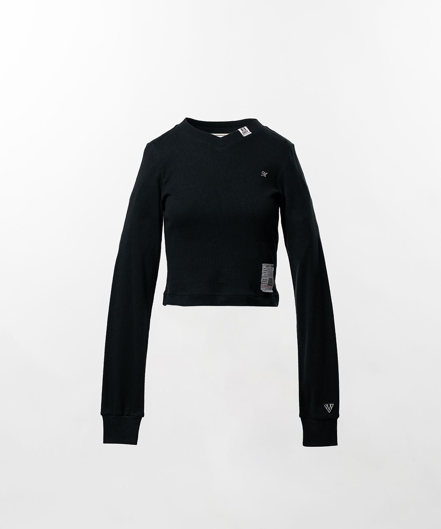 V-Neck Cropped Long Sleeve T-Shirt