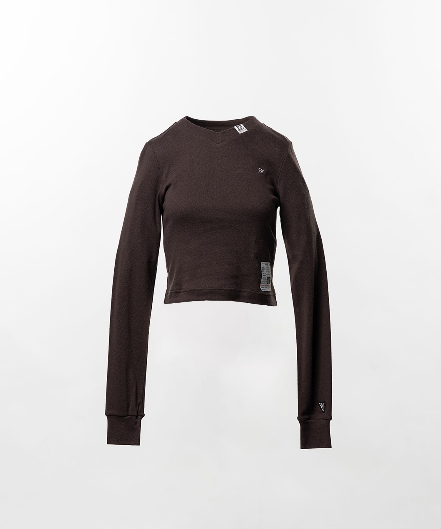 V-Neck Cropped Long Sleeve T-Shirt