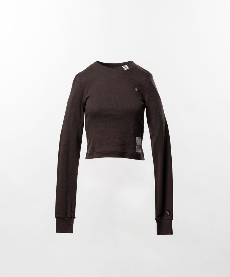 V-Neck Cropped Long Sleeve T-Shirt