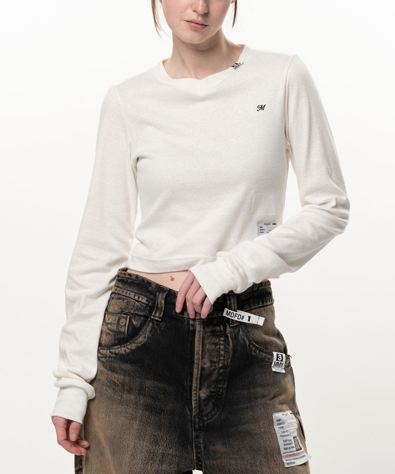 V-Neck Cropped Long Sleeve T-Shirt