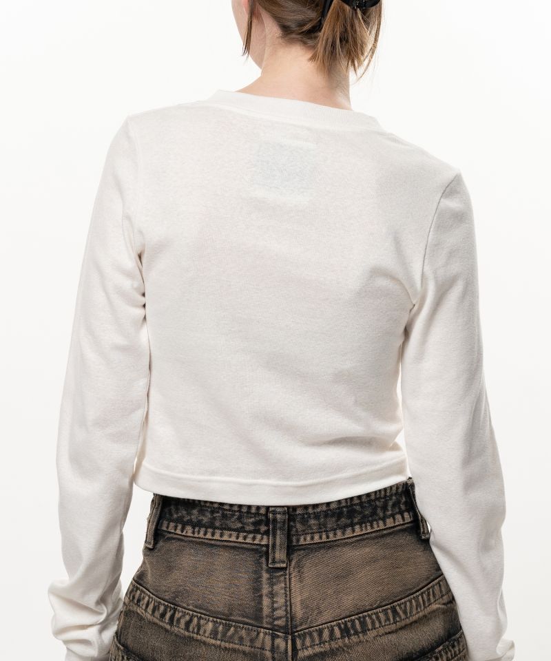 V-Neck Cropped Long Sleeve T-Shirt