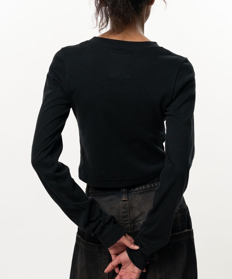 V-Neck Cropped Long Sleeve T-Shirt